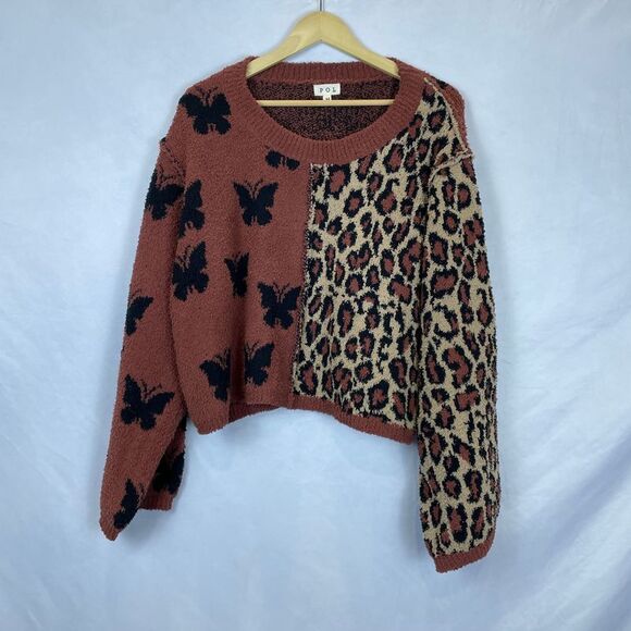 POL Sweaters - POL Cheetah Butterfly Color Block Sweater Multicolor